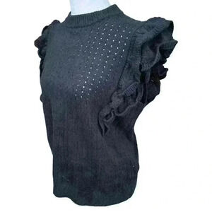Who What Wear black eyelet knit crew neck ruffle sleeve sweater top size XXL